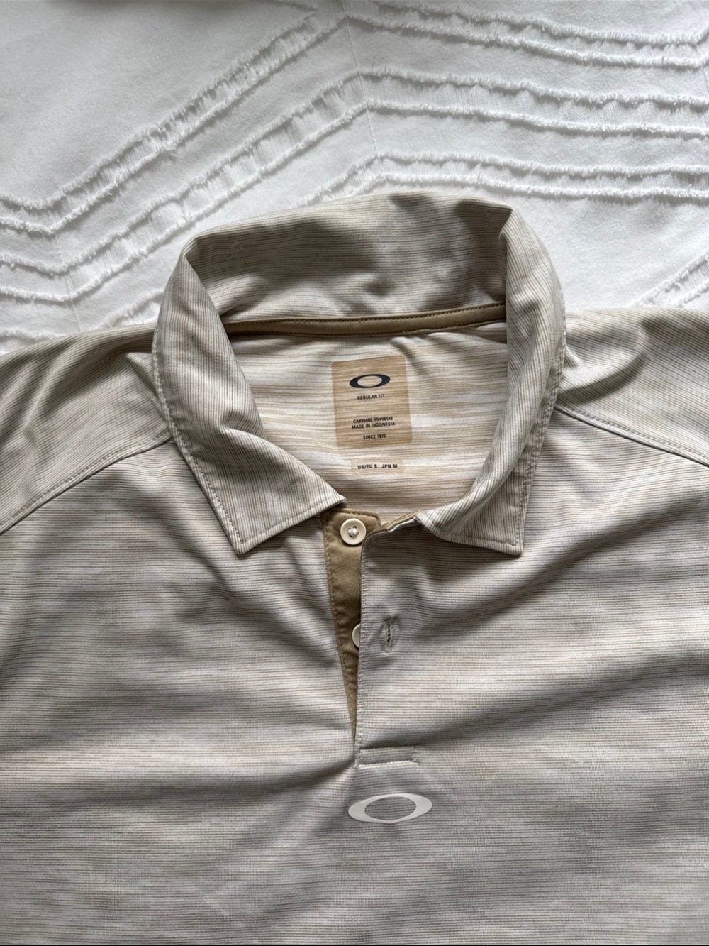 Oakley Men's Light Beige Striped Polo Shirt